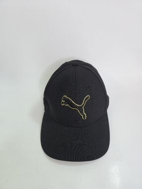 Puma Men's Black Ball Cap Hat With Gold Outlined Puma Logo Size S/M